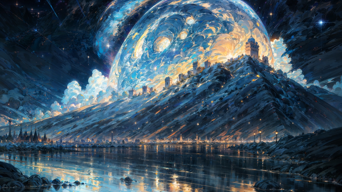 高清4K月亮下城镇风光壁纸，3840x2160极致分辨率，下载尽享