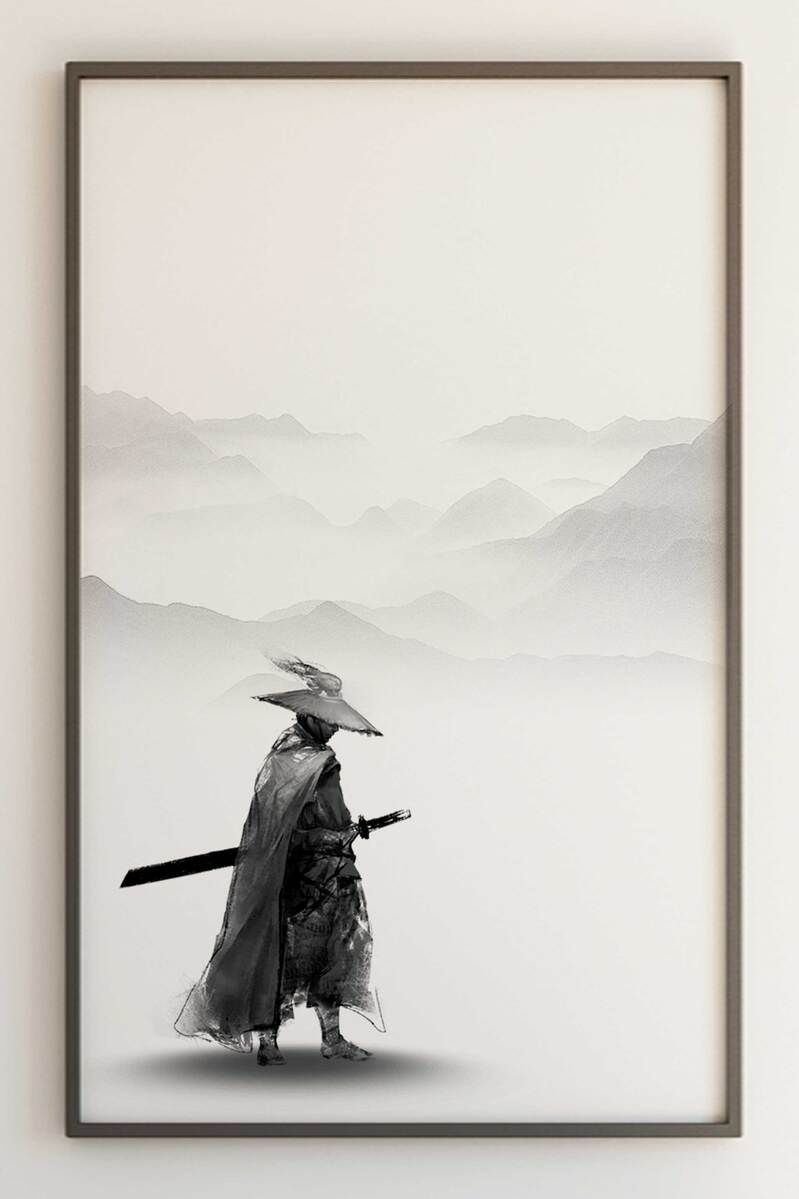 复古中国风剑客装饰画PSD与JPG高清图片素材，简约文艺家居海报设计下载