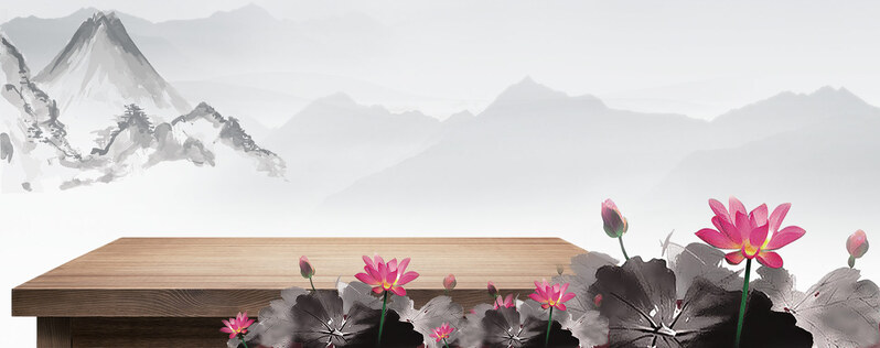 复古中国风，高清古风荷花山水木板背景JPG，设计素材精选下载