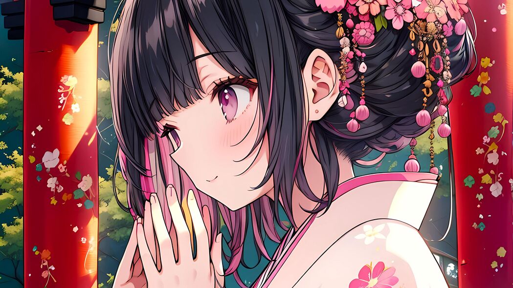 梦幻粉樱，4K超高清和服少女动漫艺术壁纸，3840x2160分辨率，精美下载