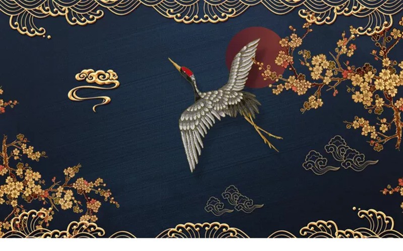 国风雅韵·仙鹤翩跹，复古中国风高清JPG图片素材下载，国潮风格背景设计必备