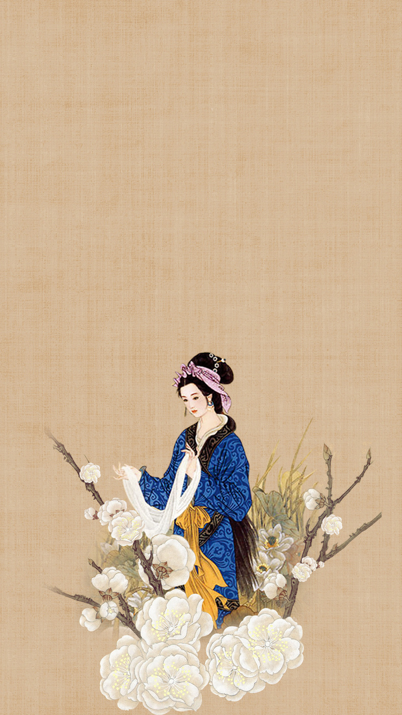 复古中国风四大美女之西施高清JPG图片素材，纸质背景，设计元素下载