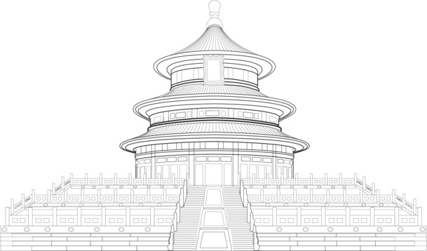 中国风天坛建筑高清线稿PNG，透明背景装饰元素，设计素材免费下载