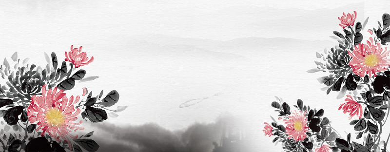 复古中国风水墨菊花高清JPG，灰色背景，优雅图片设计素材下载