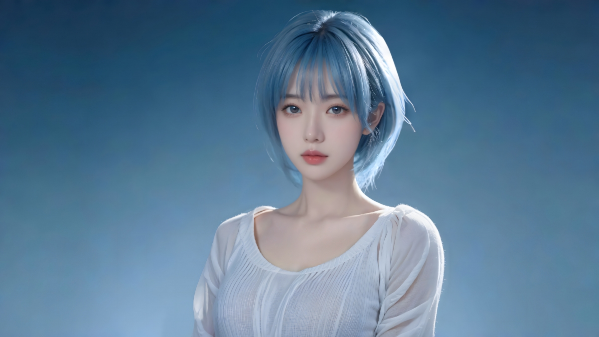 绝美蓝发短发动漫女神4K超清壁纸，3840x2160分辨率，养眼美图下载