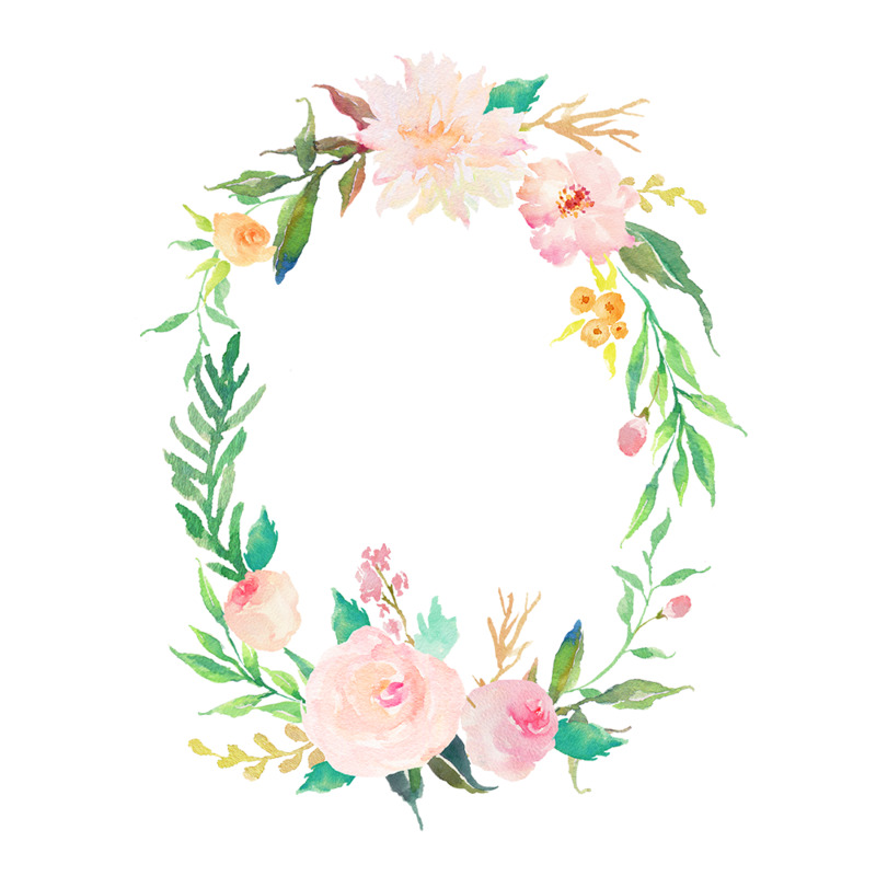 精美花草水彩手绘椭圆边框PNG透明图，高清装饰元素，设计素材免费下载