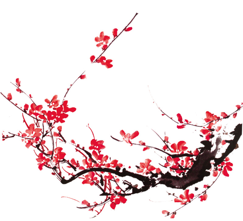 高清PNG梅花山水画册素材，透明装饰元素，植物图片设计资源免费下载