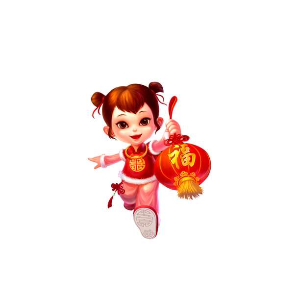 精选女童福娃高清PNG透明图集，元旦、春节、元宵节日元素，设计素材免费下载