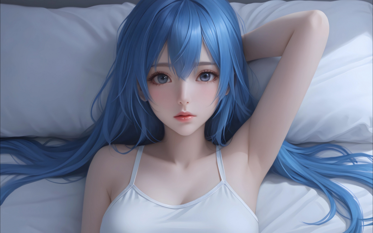 蓝发少女2560x1600超高清动漫壁纸下载，精美全屏壁纸
