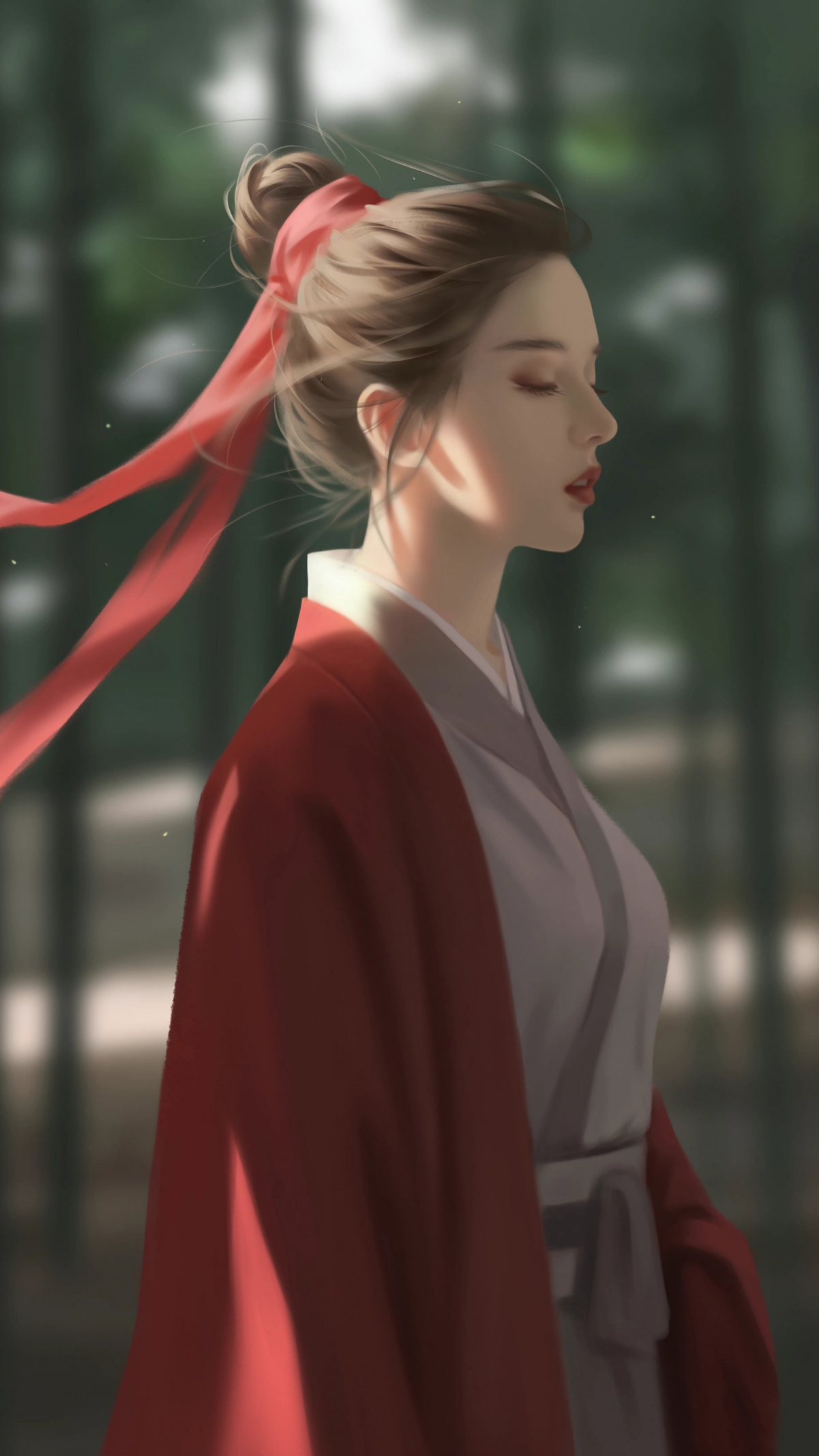 绝美古风红衣佳人，厚涂艺术呈现，4K超高清手机壁纸，2160x3840分辨率，精致下载