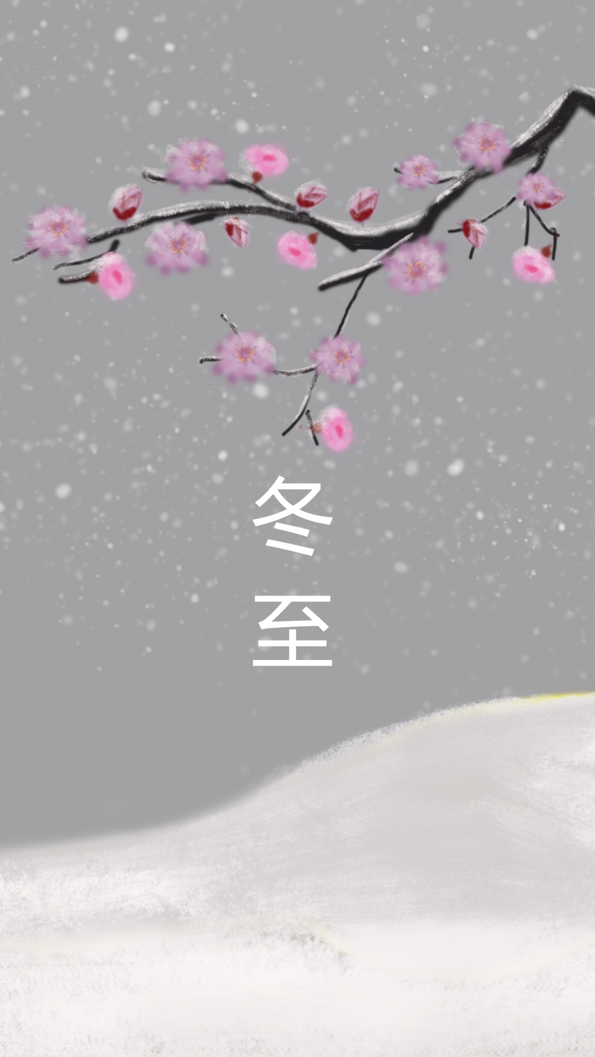 冬至雪景下的梅花绽放，超高清4K手机壁纸下载，2160x3840分辨率