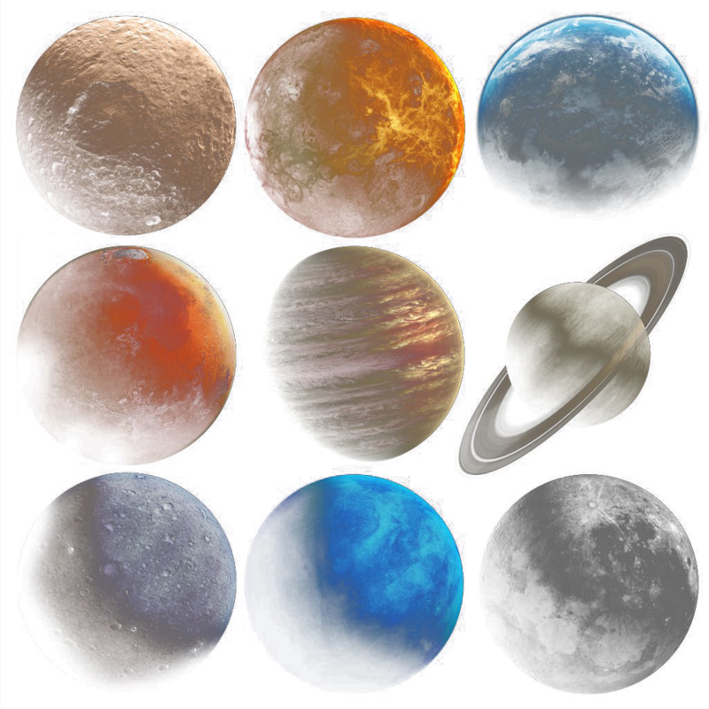 下载手绘卡通星球PNG透明图，高清九行星设计素材，含丰富卡通元素