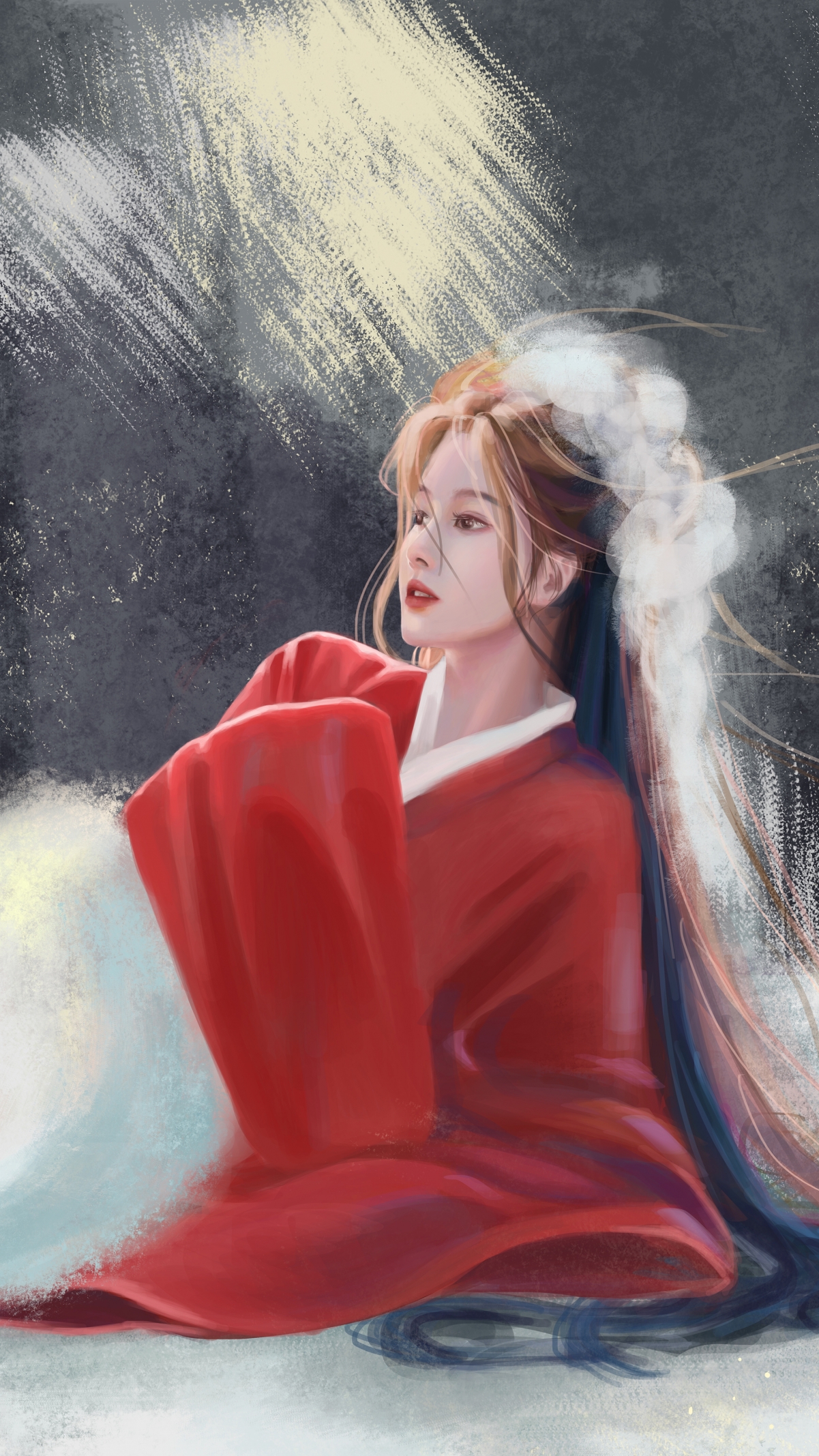 巴图BaTu古风美图，雪地森林中的红衣女子，4K超高清手机壁纸，2160x3840分辨率，唯美下载