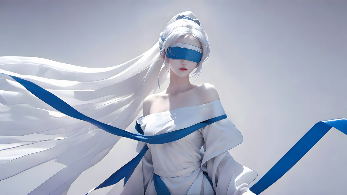 高清4K动漫壁纸，纯白裙装盲女，眼罩轻遮，绝美画面3840x2160，免费下载