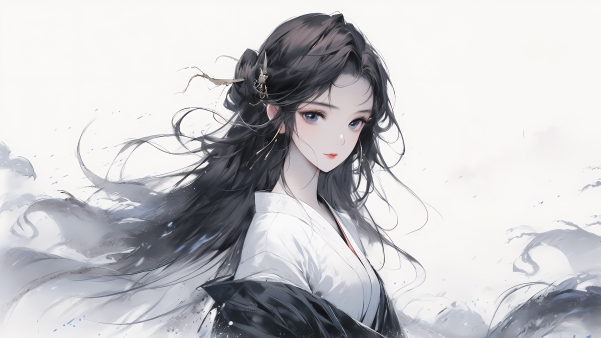 绝美水墨风少女4K超高清动漫壁纸 - 3840x2160分辨率，高清下载