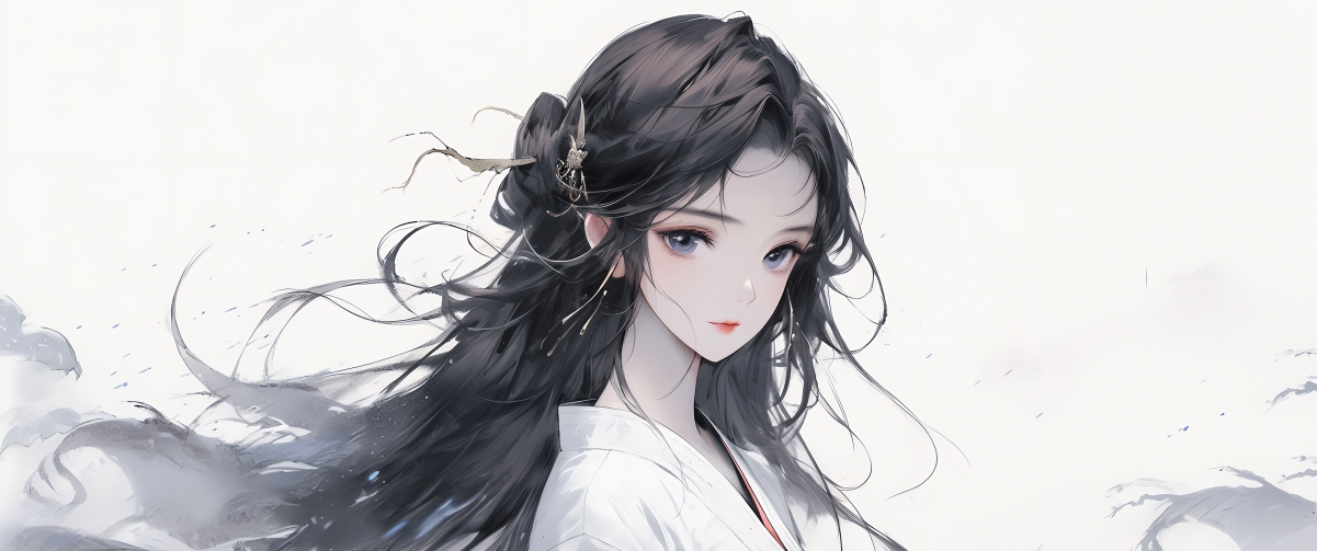 绝美水墨风少女4K动漫壁纸，适配3440x1440带鱼屏，高清美图下载