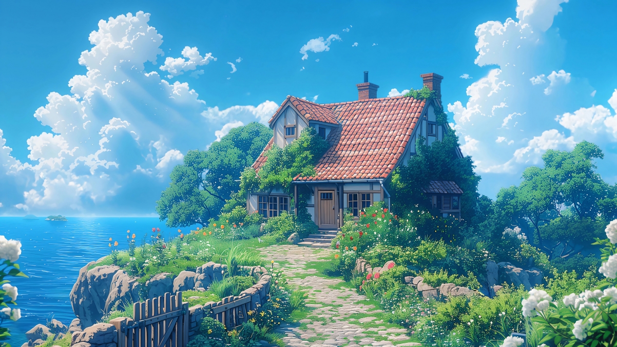 高清海景小屋4K壁纸，绝美风光，3840x2160分辨率，下载尽享