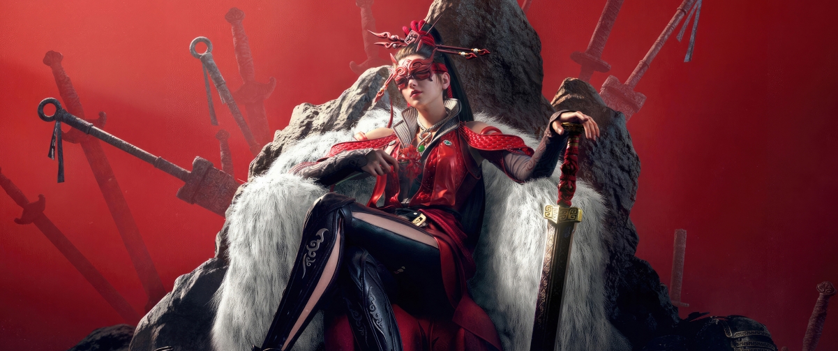 永劫无间，红衣绝色4K带鱼屏壁纸，3440x1440超高清游戏美图，一键下载