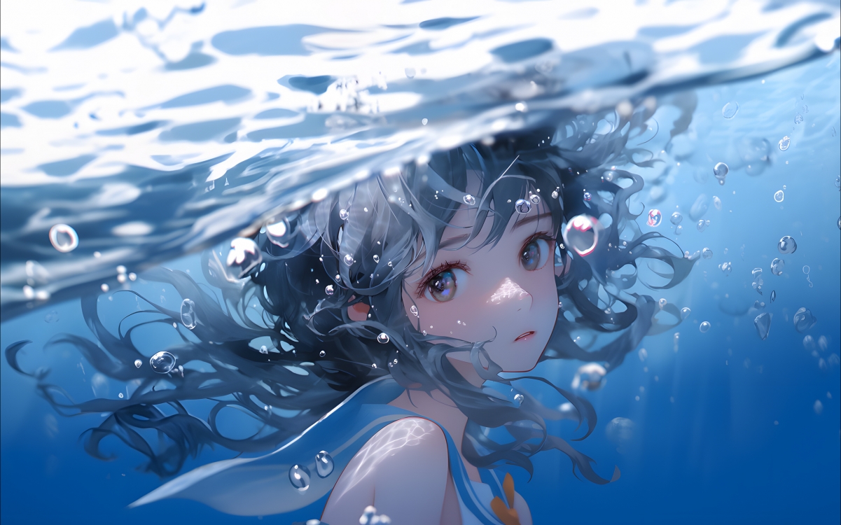 高清唯美水下动漫少女壁纸 - 2560x1600分辨率，精美桌面背景图，一键下载
