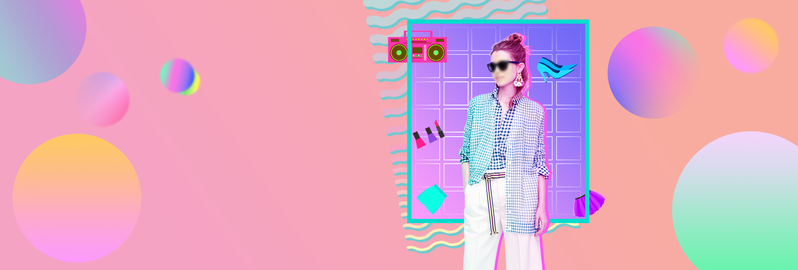 蒸汽波渐变球体女装新品淘宝Banner，高清JPG+PSD设计素材，电商狂欢必备，一键下载