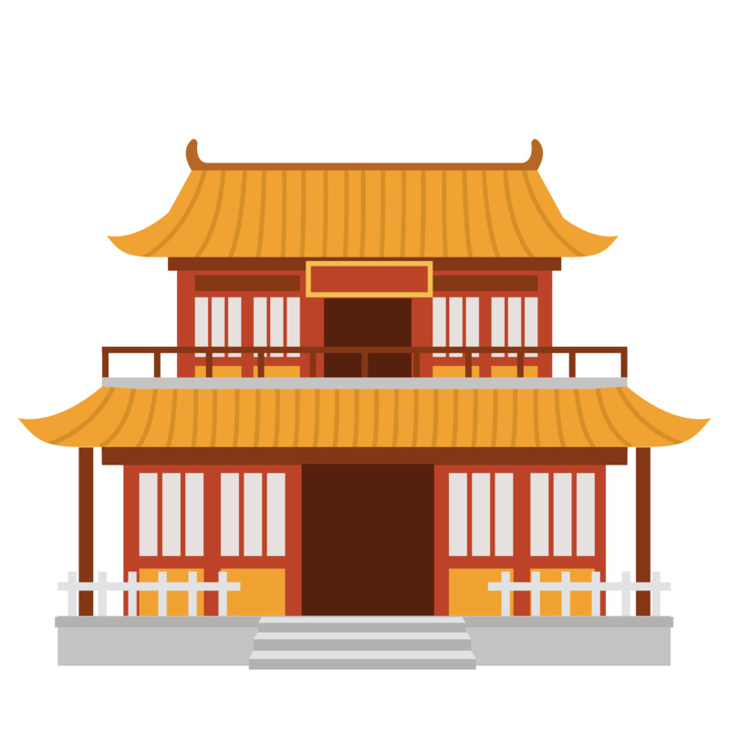 高清扁平风中国古寺PNG透明素材，免抠元素及多样设计图片下载