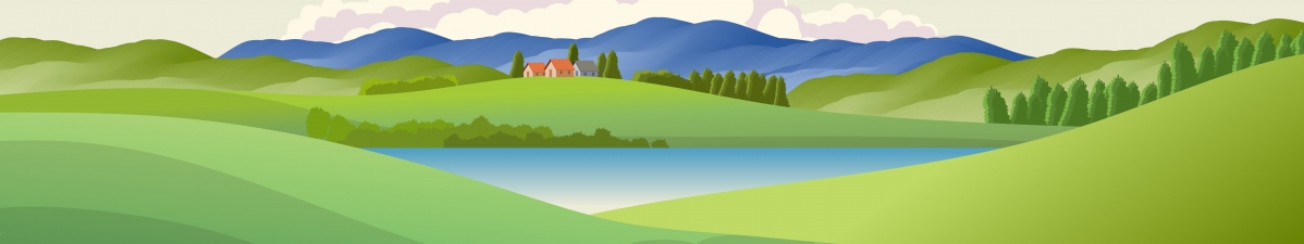 三屏高清壁纸，简约丘陵小屋湖畔风光5760x1080下载
