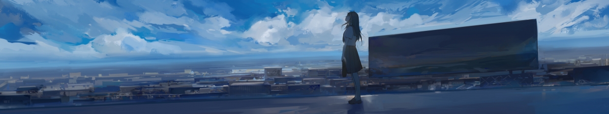 高清三屏动漫壁纸下载，天空女孩仰望 5760x1080