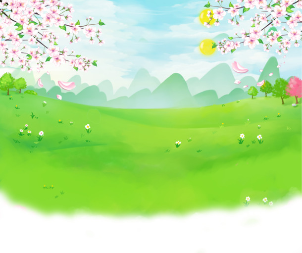 卡通绿草地粉花高清PNG透明背景素材，Banner海报设计图下载