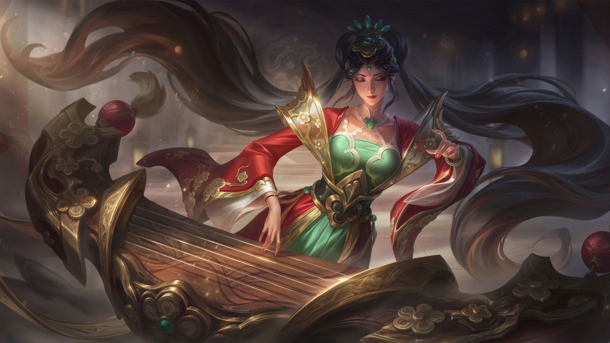 LOL英雄联盟，娑娜鸣凤栖梧8K超高清壁纸下载（7680x4320）