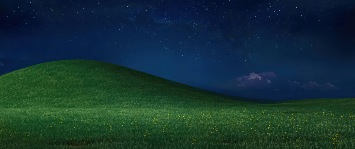 草地田野星空4K带鱼屏壁纸 高清3440x1440下载