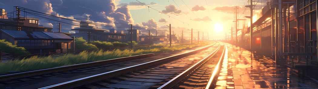 铁路夕阳美景3840x1080双屏高清壁纸下载
