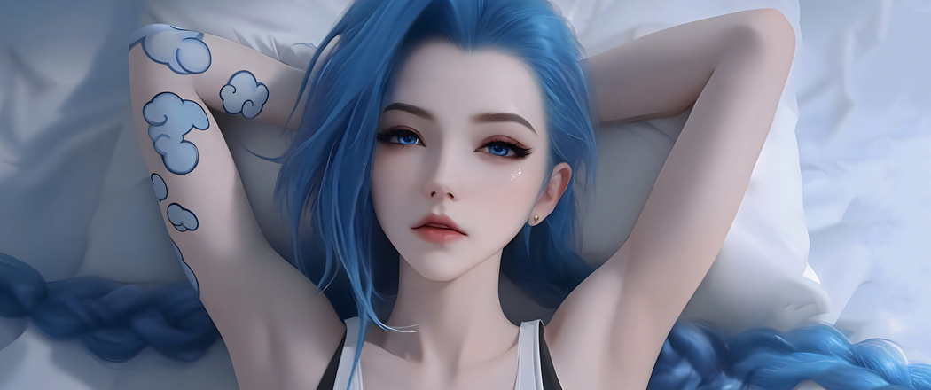 金克丝可爱蓝双马尾3440x1440超清带鱼屏壁纸下载