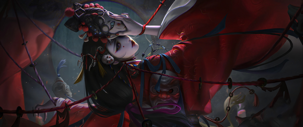 超清3440x1440带鱼屏壁纸，纸嫁衣美女面具高清图片下载