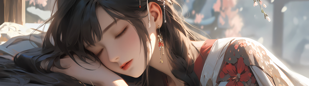 唯美古风女孩闭眼赏梅3840x1080双屏高清壁纸下载