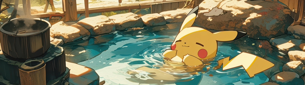 皮卡丘温泉双屏高清壁纸 3840x1080 下载