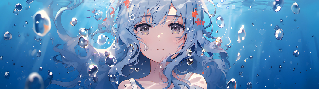 高清双屏动漫壁纸下载，水下女孩3840x1080