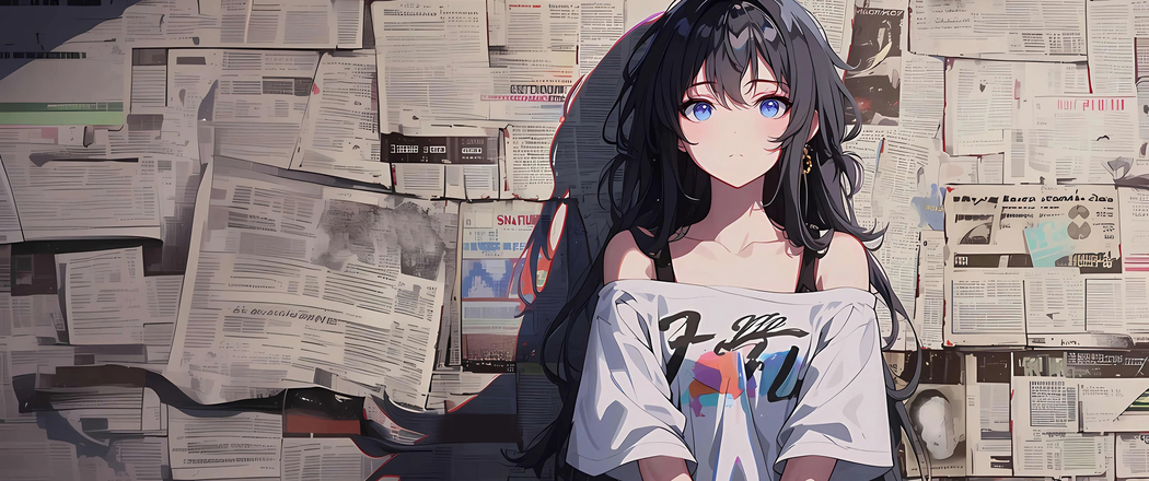报纸墙雪之下雪乃3440x1440超清动漫带鱼屏壁纸下载
