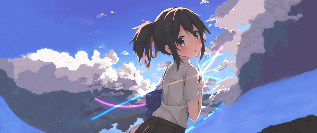 你的名字宫水三叶 3440x1440高清带鱼屏天空云壁纸下载
