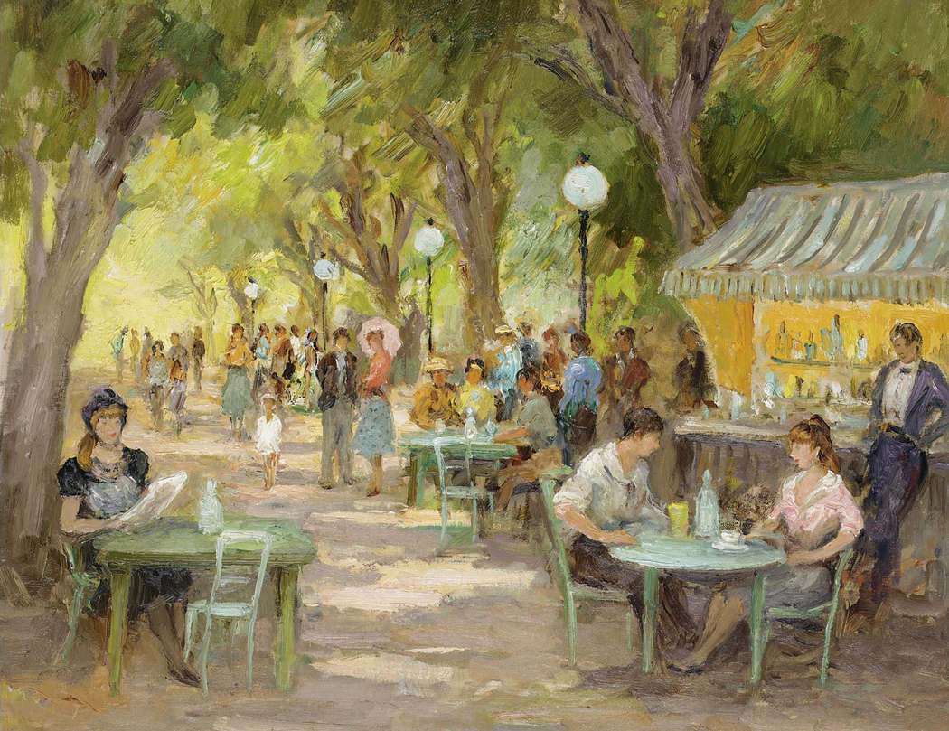 马塞尔绘画与香榭丽舍大街咖啡厅4K高清壁纸下载（1920x1480）