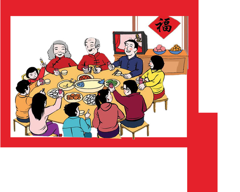 过年团圆夜，高清红色喜庆背景年夜饭图片素材下载，电商狂欢设计JPG