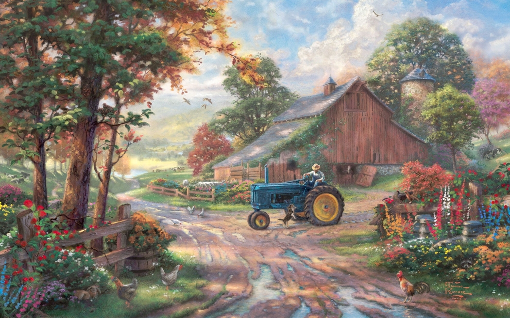 托马斯·金凯德夏日农场风景 4K高清绘画壁纸 3000x1875 下载