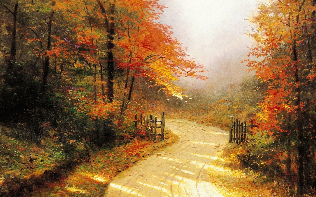 秋日车道托马斯·金凯德风景画4K高清壁纸 2560x1600 下载
