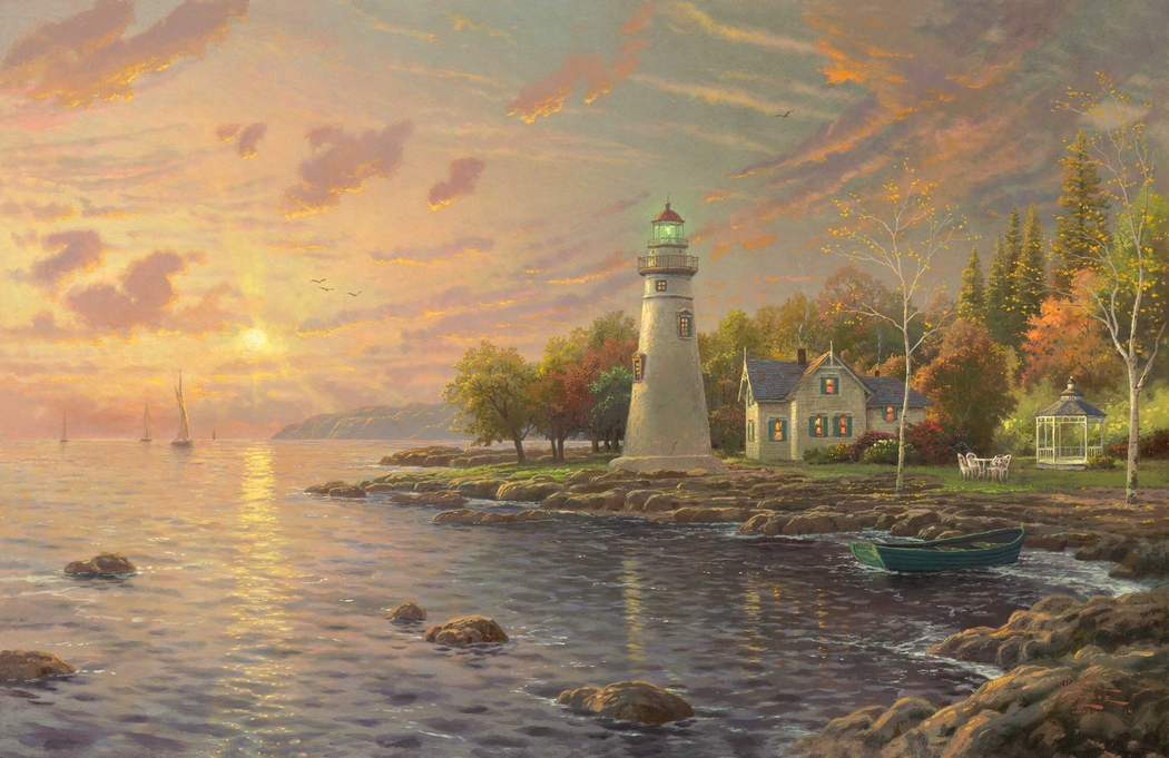 托马斯·金凯德4K风景画，宁静海湾高清壁纸，3000x1945下载