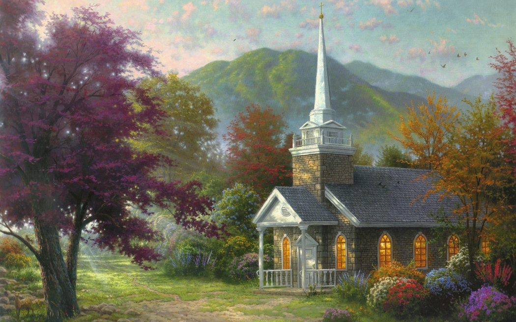 托马斯·金凯德教堂风景画 4K高清壁纸 2880x1800 下载