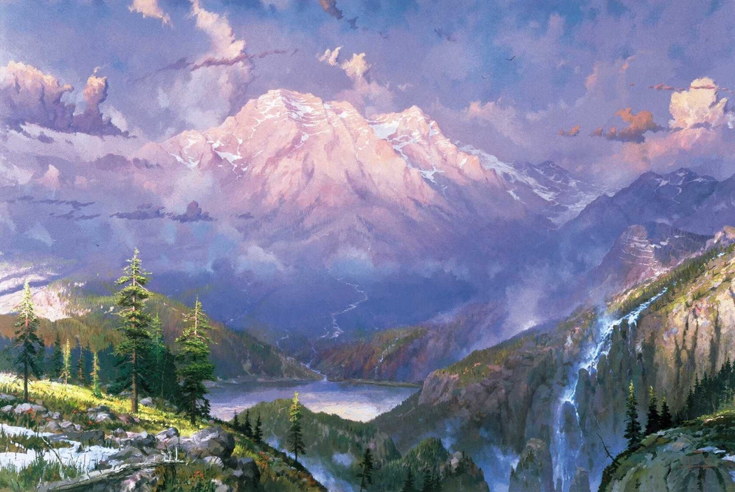 托马斯·金凯德4K高清风景画壁纸，山谷森林，3000x2010分辨率下载