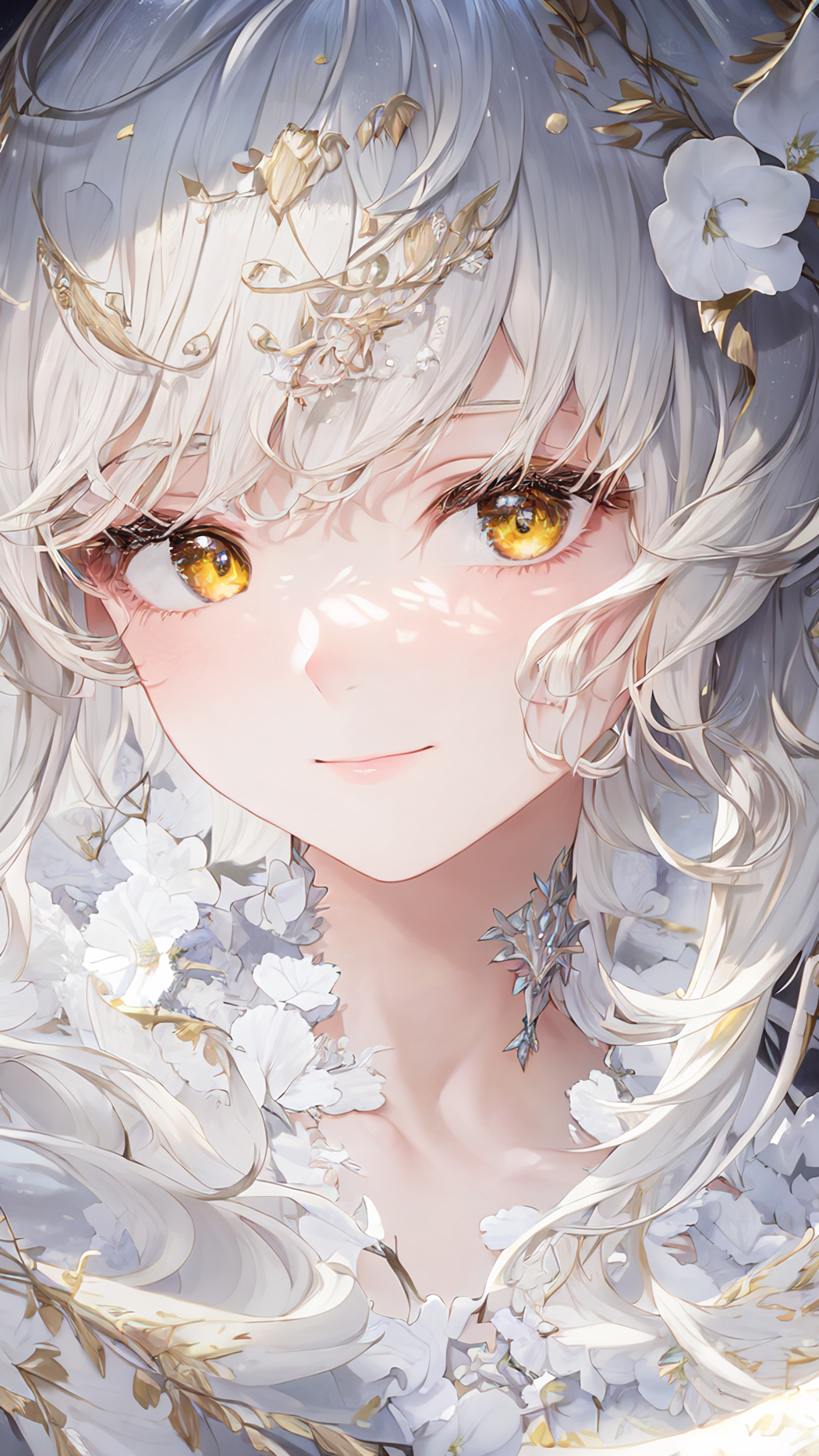 绝美白色长发动漫女孩，花间绽放，超高清4K手机壁纸，2160x3840分辨率，免费下载