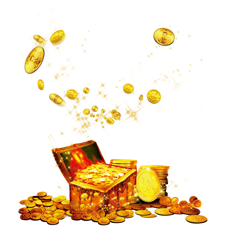 金闪金币宝箱高清PNG免扣元素图片素材下载