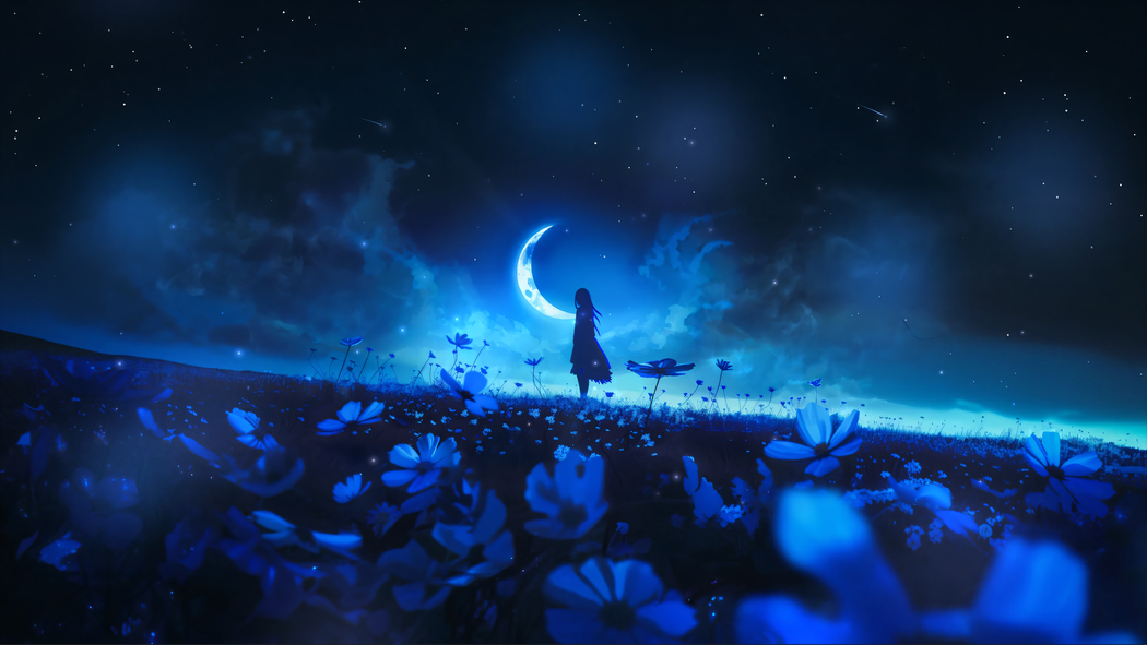 月光少女与星空4K动漫高清壁纸 3840x2160 下载