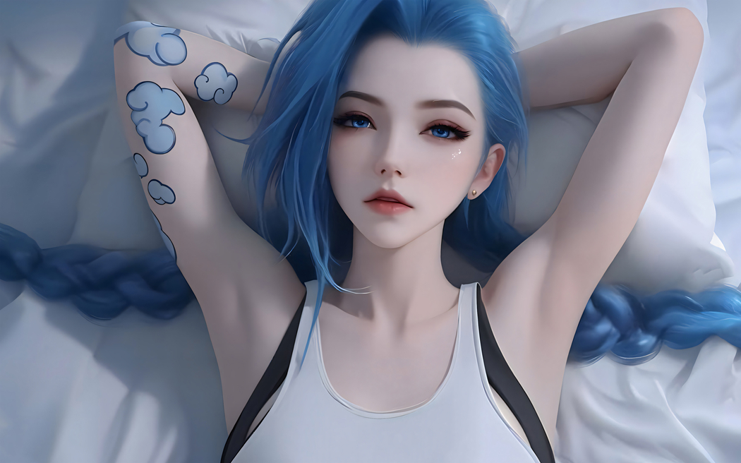 金克丝蓝色双马尾高清壁纸 2880x1800 适配电脑平板笔记本