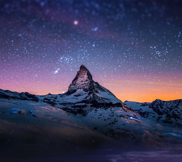 高清PNG透明背景，创意星空高山夕阳，浪漫图片元素下载